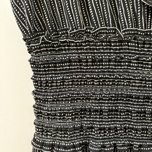 Max Studio London Smocked Wide-Leg Jumpsuit | Black & White Print | Size L - Picture 9 of 9